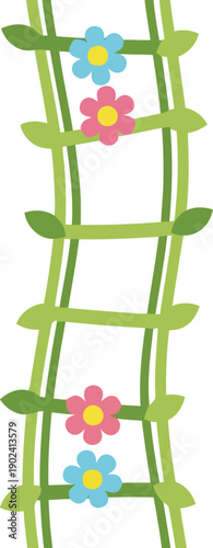 Floral trellis vector clipart with colorful flowers and green leaves for spring garden design