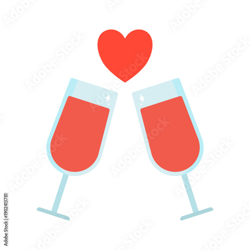 Two wine or champagne glasses toasting beneath a heart symbol.