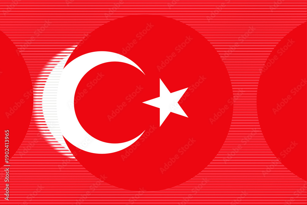 Obraz premium Abstract Turkish Flag Design with Geometric Circles and Horizontally Striped Red Background Representing National Symbolism