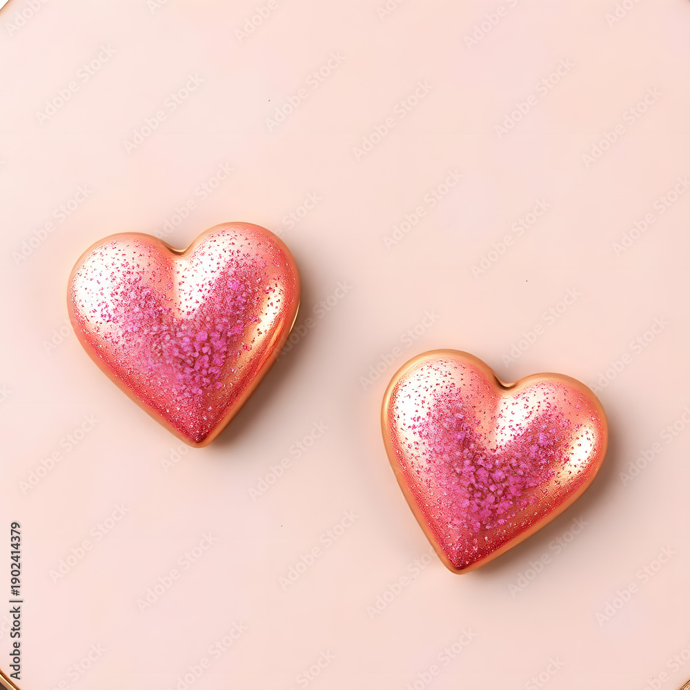 Obraz premium 3d shimmering pink metallic hearts soft pastel romantic background valentines day card