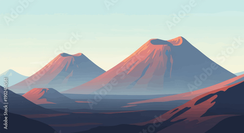 Serene mountain peaks bathed in warm sunlight