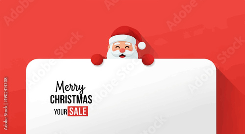Santa peeking over white banner with "Merry Christmas Your Sale" text