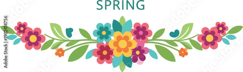 Spring floral vector clipart with colorful flowers and leaves for seasonal decorative design