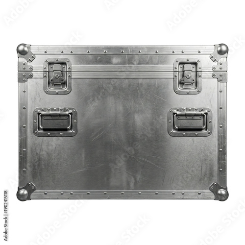 Heavy duty metal flight case on transparent background