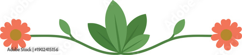 Floral divider vector clipart with orange flowers and green leaves for decorative borders