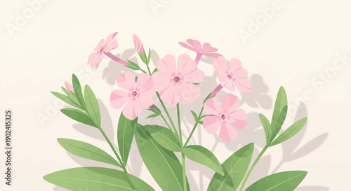 Soft pink flowers and green leaves with subtle shadows