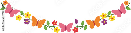 Spring butterfly and flower garland border vector clipart for invitations and decorations