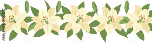 Lily Flower Border Vector Clipart Seamless Floral Pattern for Spring Wedding Invitations