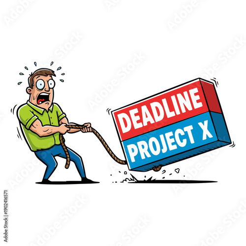 Man Pulling Heavy Box with Deadline Project.