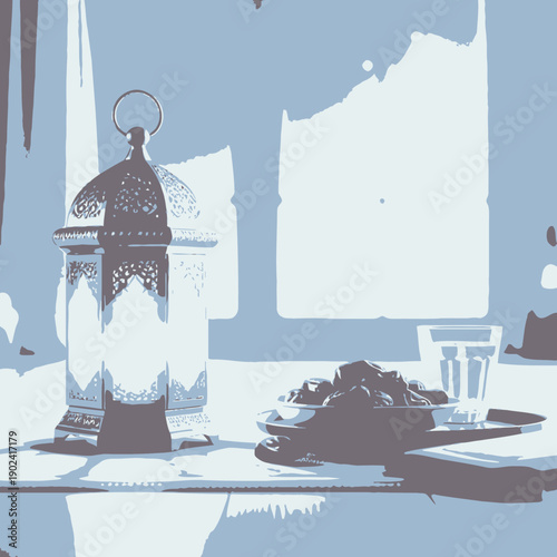 illustration of a lantern and a moon 