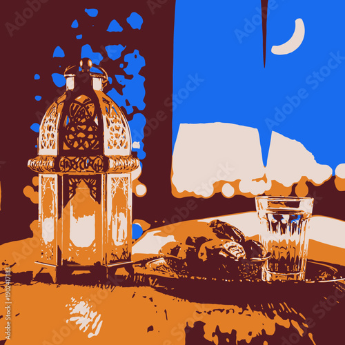 illustration of a lantern and a moon 