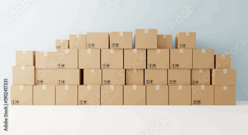 Stacked cardboard boxes in a storage facility