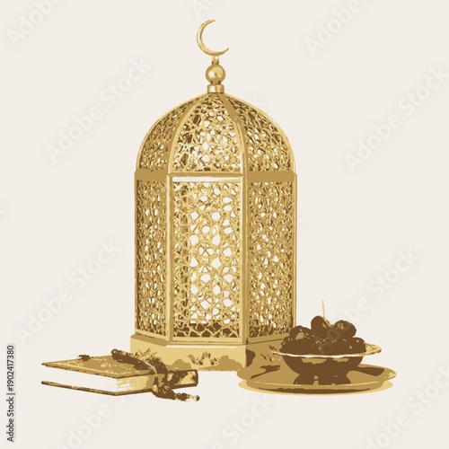 illustration of a lantern and a moon 