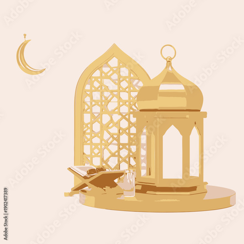 illustration of a lantern and a moon 