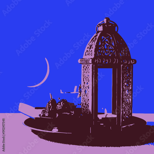 illustration of a lantern and a moon 