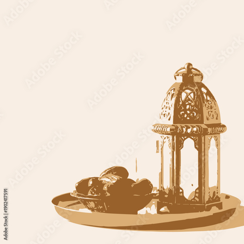 illustration of a lantern and a moon 