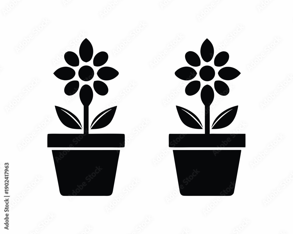 Fototapeta premium Flower pot silhouette vector illustration isolated on white background