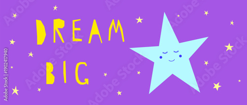 Funny Childish Card background. Sweet Dream and Good Night Sleep Theme. Cute Cartoon Star Character. Vibrant Positive Happy Imperfect Application Shape Illustration Design.