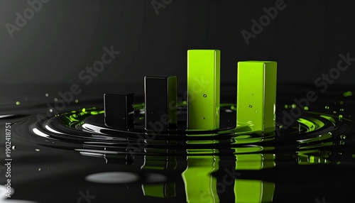 Abstract Cityscape - Green and Black Cylinders Reflecting in Liquid.