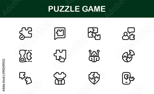 Puzzle Game Icons – Professional Line Icon Set featuring modern, minimal designs for creative projects. Perfect for apps, presentations, and digital media.