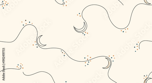 Abstract minimalist night sky pattern with moon and dots