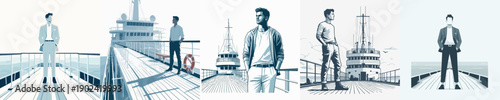 Vector Illustration of a Man Standing on a Boat