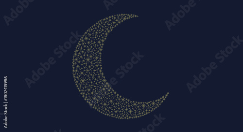 Crescent moon made of stars on dark blue background