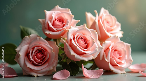 Roses with Drops of Water Closeup Background
