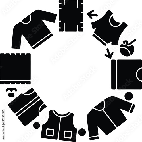silhouette Clothing Folding Packing Unpacking Process Cycle Icon Vector Design