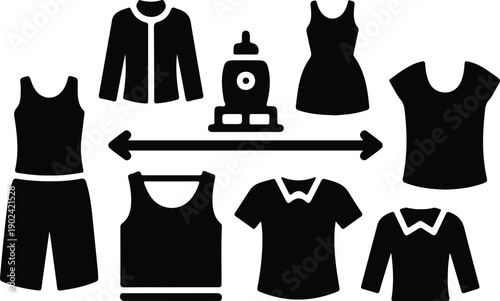 silhouette Collection Of Clothes And Laundry Care Product Flat Icons Vector Design