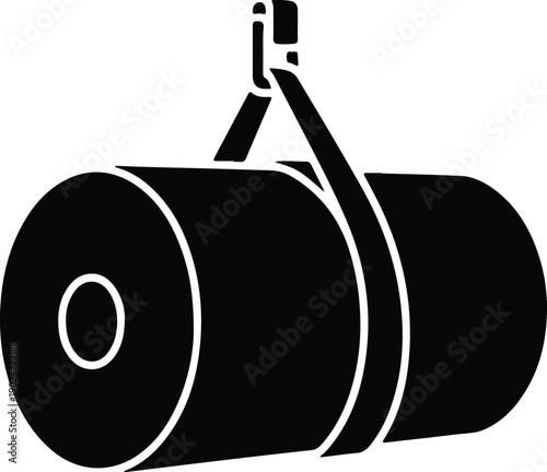 silhouette heavy cylinder industrial object lifted by straps vector design