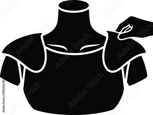 silhouette human torso wearing shoulder armor adjusted by hand vector design
