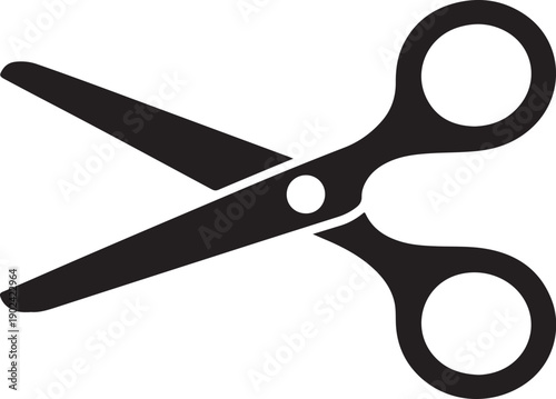 Black and white pair of scissors with open blades
