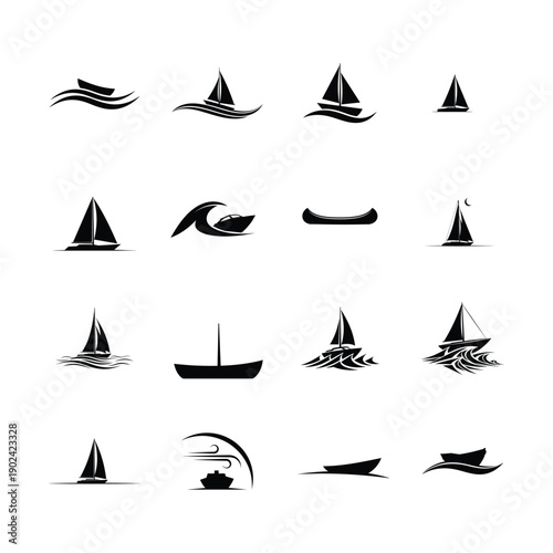 set of sailing ships icons