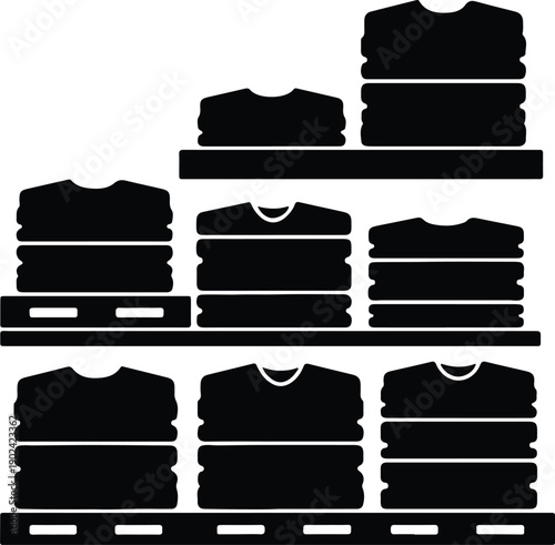 silhouette neatly folded clothes stacked on shelves in a store vector design