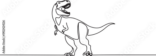 One continuous line drawing of roaring tyrannosaurus rex dinosaur. Prehistoric museum logo concept. Dynamic single line draw graphic design. one line Icon drawing