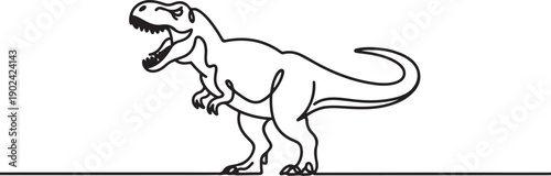 One continuous line drawing of roaring tyrannosaurus rex dinosaur. Prehistoric museum logo concept. Dynamic single line draw graphic design. one line Icon drawing