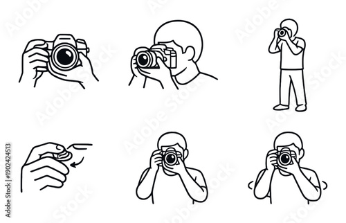 Silhouette of people using cameras and adjusting lens details