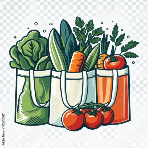 Colorful Vegetables in Reusable Shopping Bags.