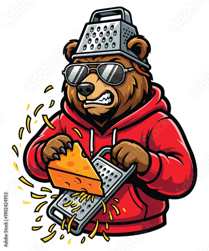 War With Cheese Grater A Funny Bear illustration T-shirt Design