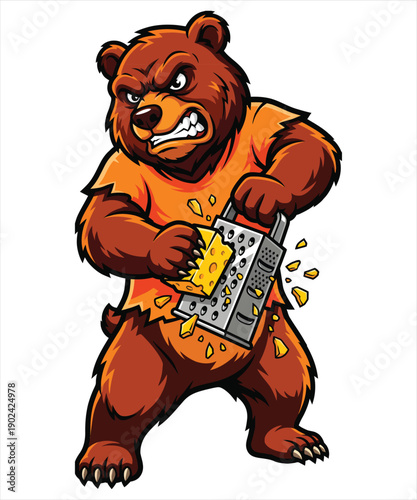 War With Cheese Grater A Funny Bear illustration T-shirt Design