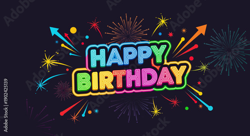 Colorful Happy Birthday Greeting with Fireworks