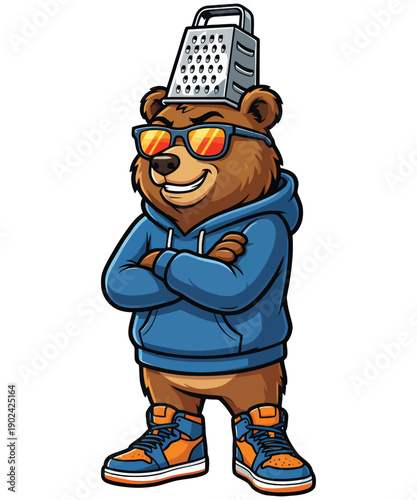 War With Cheese Grater A Funny Bear illustration T-shirt Design