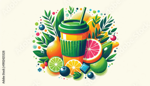 Fresh Fruit Smoothie with Green Cup.