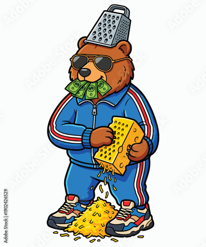 War With Cheese Grater A Funny Bear illustration T-shirt Design