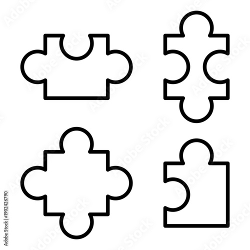 Vector isolated Puzzle icon set in black outline