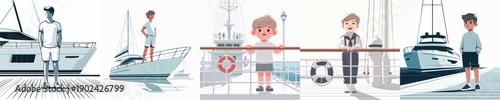 Vector Illustration of a Boy Standing on a Boat