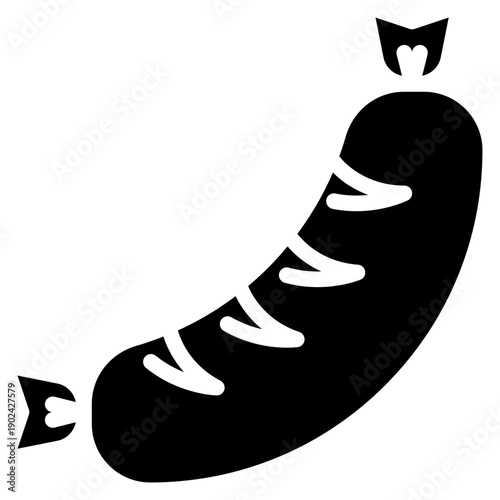 black and white sausage meat fast food vector glyph icon