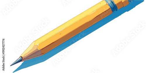Ostrość ołówka z gumką na białym tle, gotowy do pisania lub rysowania, przezroczysty cień