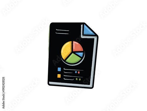 Ikona wykresu kołowego i słupkowego na czarnym tle, symbolizująca analizę danych i raportowanie biznesowe.